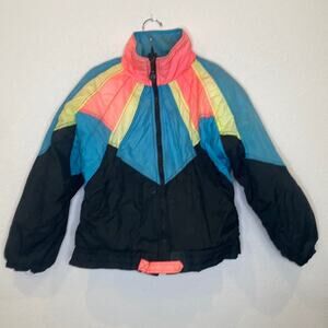 Otello Pelle Vintage Men’s 1980’s Ski Jacket Sz S Nylon Zipper Nylon Neon Black